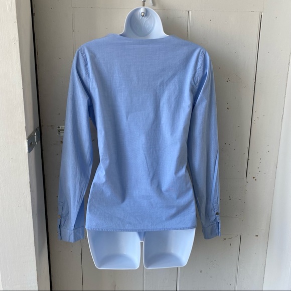 A New Day Blue Chambray Lace Up Blouse - Picture 2 of 9